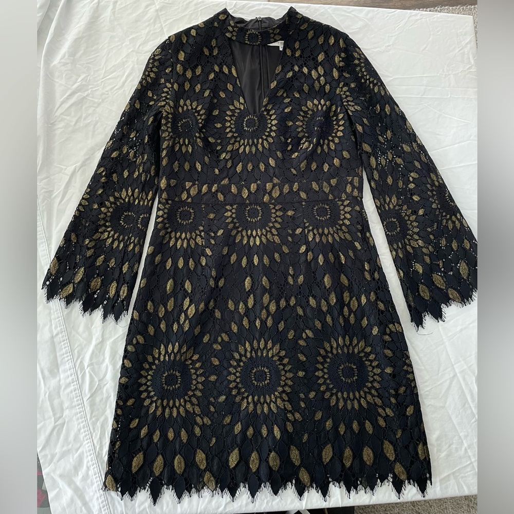 Trina Turk Dress 14 Black Lace Overlay Party Date Night Going Out Cocktail